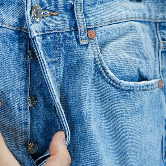 ZARA Womens Size 8 High Rise Acid Wash Straight Leg Jeans 100% Cotton Button Fly - Picture 3 of 6